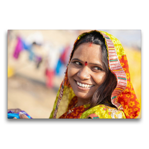 Premium Textil-Leinwand 75 x 50 cm Quer-Format VARANASI Lachende am Ganges | Wandbild, HD-Bild auf Keilrahmen, Fertigbild auf hochwertigem Vlies, Leinwanddruck von Bernd Maertens