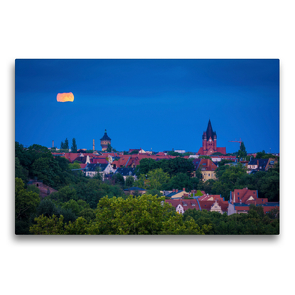 Premium Textil-Leinwand 75 x 50 cm Quer-Format Vollmond über Halle-Saale | Wandbild, HD-Bild auf Keilrahmen, Fertigbild auf hochwertigem Vlies, Leinwanddruck von Martin Wasilewski