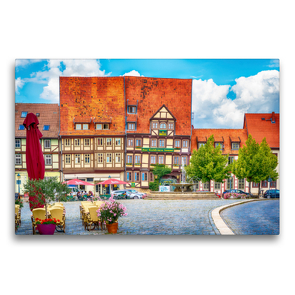 Premium Textil-Leinwand 75 x 50 cm Quer-Format Vor dem Mathildenbrunnen in der Neustadt in Quedlinburg, die vor den Mauern der Altstadt um 1200 entstand. | Wandbild, HD-Bild auf Keilrahmen, Fertigbild auf hochwertigem Vlies, Leinwanddruck von Ulrich Männel studio-fifty-five