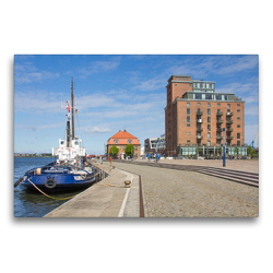 Premium Textil-Leinwand 75 x 50 cm Quer-Format Wismars Hafen mit Baumhaus und dem Ohlerich Speicher | Wandbild, HD-Bild auf Keilrahmen, Fertigbild auf hochwertigem Vlies, Leinwanddruck von Holger Felix