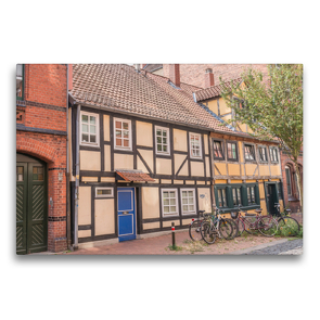 Premium Textil-Leinwand 75 x 50 cm Quer-Format Zauberhaft historische Fachwerkhäuser zwischen großen Altbauten | Wandbild, HD-Bild auf Keilrahmen, Fertigbild auf hochwertigem Vlies, Leinwanddruck von Michael Speer