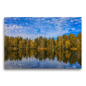 Premium Textil-Leinwand 750 x 500 cm Quer-Format Uferlandschaft Moorteich mit Fischerboot – Pfrunger-Burgweiler Ried | Wandbild, HD-Bild auf Keilrahmen, Fertigbild auf hochwertigem Vlies, Leinwanddruck von Christine Horn