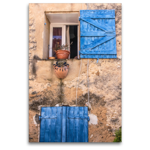 Premium Textil-Leinwand 80 x 120 cm Hoch-Format Blaue Fenster in der Altstadt im Dorf Villars, Provence, Frankreich | Wandbild, HD-Bild auf Keilrahmen, Fertigbild auf hochwertigem Vlies, Leinwanddruck von Christian Müringer