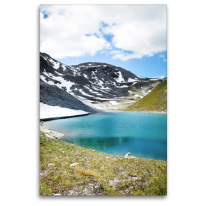 Premium Textil-Leinwand 80 x 120 cm Hoch-Format Bergsee, Piz Sesvenna, Südtirol | Wandbild, HD-Bild auf Keilrahmen, Fertigbild auf hochwertigem Vlies, Leinwanddruck von Fotografie Schwarzfischer Miriam