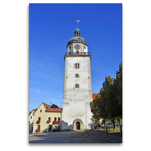 Premium Textil-Leinwand 80 x 120 cm Hoch-Format Der 45 m hohe Nikolaiturm auf dem Nikolaikirchhof in der alten Residenzstadt Altenburg | Wandbild, HD-Bild auf Keilrahmen, Fertigbild auf hochwertigem Vlies, Leinwanddruck von Ulrich Senff