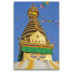 Premium Textil-Leinwand 80 x 120 cm Hoch-Format Der obere Teil des berühmten Stupa von Swayambhunath im Westen von Kathmandu | Wandbild, HD-Bild auf Keilrahmen, Fertigbild auf hochwertigem Vlies, Leinwanddruck von Ulrich Senff