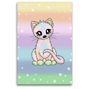 Premium Textil-Leinwand 80 x 120 cm Hoch-Format Pastell Katze | Wandbild, HD-Bild auf Keilrahmen, Fertigbild auf hochwertigem Vlies, Leinwanddruck von Pezi Creation / Petra Haberhauer