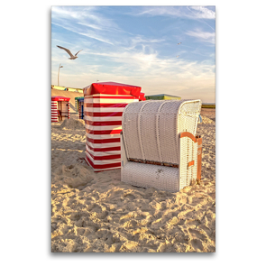 Premium Textil-Leinwand 80 x 120 cm Hoch-Format Strandkorb und Strandzelt bei tiefem Sonnenstand | Wandbild, HD-Bild auf Keilrahmen, Fertigbild auf hochwertigem Vlies, Leinwanddruck von Andrea Dreegmeyer