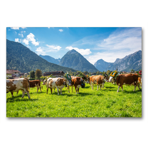 Premium Textil-Leinwand 90 x 60 cm Quer-Format Almabtrieb in Pertisau | Wandbild, HD-Bild auf Keilrahmen, Fertigbild auf hochwertigem Vlies, Leinwanddruck von Stefanie und Philipp Kellmann