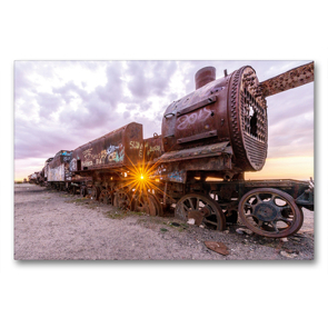 Premium Textil-Leinwand 90 x 60 cm Quer-Format Alte Dampflok auf Eisenbahnfriedhof Uyuni in Bolivien | Wandbild, HD-Bild auf Keilrahmen, Fertigbild auf hochwertigem Vlies, Leinwanddruck von Thomas Wechsler