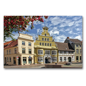 Premium Textil-Leinwand 90 x 60 cm Quer-Format Alte Löwenapotheke am Wismarer Hopfenmarkt | Wandbild, HD-Bild auf Keilrahmen, Fertigbild auf hochwertigem Vlies, Leinwanddruck von Holger Felix