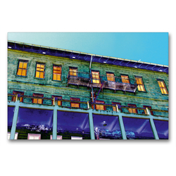 Premium Textil-Leinwand 90 x 60 cm Quer-Format Außenansicht Gebäude 64 Alcatraz | Wandbild, HD-Bild auf Keilrahmen, Fertigbild auf hochwertigem Vlies, Leinwanddruck von Birgit Salz-Beuth ArtDesign für ANIMO