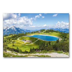 Premium Textil-Leinwand 90 x 60 cm Quer-Format Beeindruckende Landschaft des Totengebirges und dem Speichersee auf der Höss in Hinterstoder | Wandbild, HD-Bild auf Keilrahmen, Fertigbild auf hochwertigem Vlies, Leinwanddruck von Markus Schieder