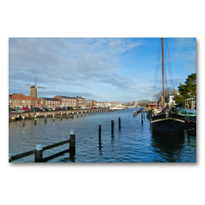 Premium Textil-Leinwand 90 x 60 cm Quer-Format Binnenhaven met Korenmolen de Hoop | Wandbild, HD-Bild auf Keilrahmen, Fertigbild auf hochwertigem Vlies, Leinwanddruck von Stefanie Kools