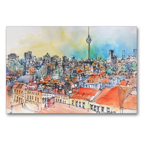 Premium Textil-Leinwand 90 x 60 cm Quer-Format Blick vom „Klunkerkranich“ auf Berlin | Wandbild, HD-Bild auf Keilrahmen, Fertigbild auf hochwertigem Vlies, Leinwanddruck von Eckard Funck