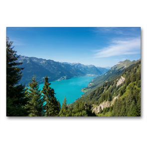 Premium Textil-Leinwand 90 x 60 cm Quer-Format Brienzersee von oben | Wandbild, HD-Bild auf Keilrahmen, Fertigbild auf hochwertigem Vlies, Leinwanddruck von Stefanie und Philipp Kellmann