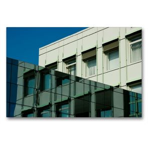 Premium Textil-Leinwand 90 x 60 cm Quer-Format Bürofassade im Spiegelbild | Wandbild, HD-Bild auf Keilrahmen, Fertigbild auf hochwertigem Vlies, Leinwanddruck von Dirk Grasse