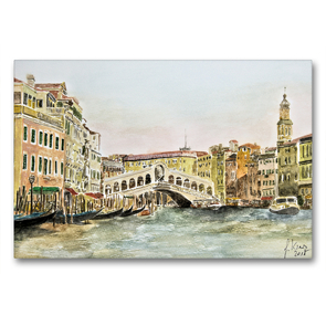 Premium Textil-Leinwand 90 x 60 cm Quer-Format Canale Grande mit Rialto Brücke | Wandbild, HD-Bild auf Keilrahmen, Fertigbild auf hochwertigem Vlies, Leinwanddruck von Gerhard Kraus