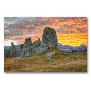 Premium Textil-Leinwand 90 x 60 cm Quer-Format Cinque Torri in den Dolomiten | Wandbild, HD-Bild auf Keilrahmen, Fertigbild auf hochwertigem Vlies, Leinwanddruck von Michael Valjak