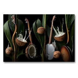 Premium Textil-Leinwand 90 x 60 cm Quer-Format Coconut banjo | Wandbild, HD-Bild auf Keilrahmen, Fertigbild auf hochwertigem Vlies, Leinwanddruck von N N