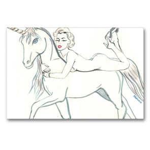 Premium Textil-Leinwand 90 x 60 cm Quer-Format das Marylin unicorn, Marylin Monroe mit Einhorn | Wandbild, HD-Bild auf Keilrahmen, Fertigbild auf hochwertigem Vlies, Leinwanddruck von Sara Horwath