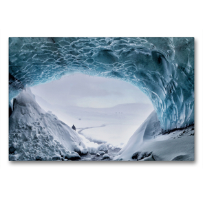 Premium Textil-Leinwand 90 x 60 cm Quer-Format Der Gletschertunnel Gigjökull auf Island | Wandbild, HD-Bild auf Keilrahmen, Fertigbild auf hochwertigem Vlies, Leinwanddruck von Klaus Gerken