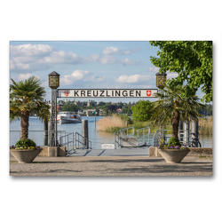 Premium Textil-Leinwand 90 x 60 cm Quer-Format Der Hafen von Kreuzlingen am Bodensee | Wandbild, HD-Bild auf Keilrahmen, Fertigbild auf hochwertigem Vlies, Leinwanddruck von Gabi Emser und Rainer Awiszus-Emser