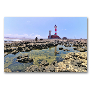 Premium Textil-Leinwand 90 x 60 cm Quer-Format Der Leuchtturm Faro del Tostón auf Fuerteventura | Wandbild, HD-Bild auf Keilrahmen, Fertigbild auf hochwertigem Vlies, Leinwanddruck von Mathias Calabotta