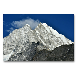 Premium Textil-Leinwand 90 x 60 cm Quer-Format Der Thamserku (6623 m) von Namche Bazar (3400 m), dem Hauptort des Khumbu | Wandbild, HD-Bild auf Keilrahmen, Fertigbild auf hochwertigem Vlies, Leinwanddruck von Ulrich Senff