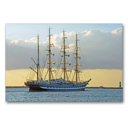 Premium Textil-Leinwand 90 x 60 cm Quer-Format Die 114 m lange russische Viermastbark „Kruzenshtern“ passiert die Warnemünder Westmole | Wandbild, HD-Bild auf Keilrahmen, Fertigbild auf hochwertigem Vlies, Leinwanddruck von Ulrich Senff