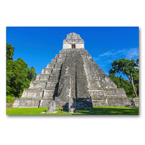 Premium Textil-Leinwand 90 x 60 cm Quer-Format Die 45 m hohe Pyramide des Großen Jaguar in Tikal ist das berühmteste Wahrzeichen der Maya-Welt. | Wandbild, HD-Bild auf Keilrahmen, Fertigbild auf hochwertigem Vlies, Leinwanddruck von Stefan Schütter