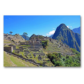 Premium Textil-Leinwand 90 x 60 cm Quer-Format Die berühmte Inkastadt Machu Picchu mit dem 2720 m hohen Huayna Picchu | Wandbild, HD-Bild auf Keilrahmen, Fertigbild auf hochwertigem Vlies, Leinwanddruck von N N