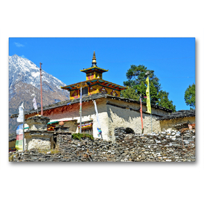 Premium Textil-Leinwand 90 x 60 cm Quer-Format Ein sehr schönes altes Kloster im Dorf Samagaon (3500 m) in der Manaslu-Region | Wandbild, HD-Bild auf Keilrahmen, Fertigbild auf hochwertigem Vlies, Leinwanddruck von Ulrich Senff