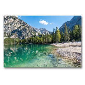 Premium Textil-Leinwand 90 x 60 cm Quer-Format Ein Traum von einem Bergsee, Pragser Wildsee | Wandbild, HD-Bild auf Keilrahmen, Fertigbild auf hochwertigem Vlies, Leinwanddruck von Christina Fink