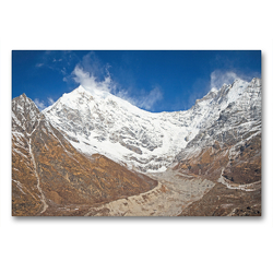 Premium Textil-Leinwand 90 x 60 cm Quer-Format Eisiger Wind am schneebedeckten Gipfel des Langtang Lirung | Wandbild, HD-Bild auf Keilrahmen, Fertigbild auf hochwertigem Vlies, Leinwanddruck von CALVENDO