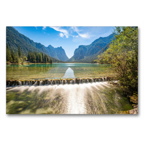 Premium Textil-Leinwand 90 x 60 cm Quer-Format Facetten von blau und grün,Toblacher See | Wandbild, HD-Bild auf Keilrahmen, Fertigbild auf hochwertigem Vlies, Leinwanddruck von Christina Fink