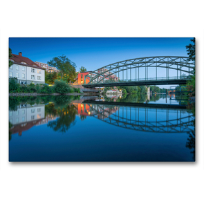 Premium Textil-Leinwand 90 x 60 cm Quer-Format Genzmer Brücke in Halle-Saale | Wandbild, HD-Bild auf Keilrahmen, Fertigbild auf hochwertigem Vlies, Leinwanddruck von Martin Wasilewski