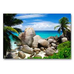 Premium Textil-Leinwand 90 x 60 cm Quer-Format Granitfelsen an der Carana Bay / Seychellen | Wandbild, HD-Bild auf Keilrahmen, Fertigbild auf hochwertigem Vlies, Leinwanddruck von Janita Webeler