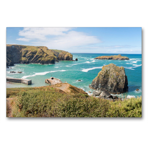 Premium Textil-Leinwand 90 x 60 cm Quer-Format Hafen in Mullion Cove Cornwall | Wandbild, HD-Bild auf Keilrahmen, Fertigbild auf hochwertigem Vlies, Leinwanddruck von pixs:sell