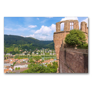 Premium Textil-Leinwand 90 x 60 cm Quer-Format Heidelberger Schloss mit Altstadtblick | Wandbild, HD-Bild auf Keilrahmen, Fertigbild auf hochwertigem Vlies, Leinwanddruck von Hanna Wagner