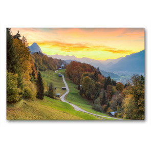 Premium Textil-Leinwand 90 x 60 cm Quer-Format Herbst in Wamberg bei Garmisch-Partenkirchen | Wandbild, HD-Bild auf Keilrahmen, Fertigbild auf hochwertigem Vlies, Leinwanddruck von Michael Valjak