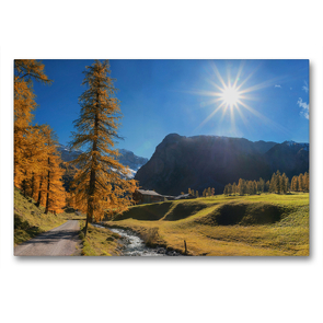 Premium Textil-Leinwand 90 x 60 cm Quer-Format Herbstlandschaft Malerisches Sertigtal in den Schweizer Alpen | Wandbild, HD-Bild auf Keilrahmen, Fertigbild auf hochwertigem Vlies, Leinwanddruck von SusaZoom