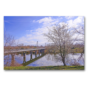 Premium Textil-Leinwand 90 x 60 cm Quer-Format Herrenkrugbrücke in Magdeburg über die Elbe | Wandbild, HD-Bild auf Keilrahmen, Fertigbild auf hochwertigem Vlies, Leinwanddruck von Beate Bussenius