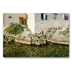 Premium Textil-Leinwand 90 x 60 cm Quer-Format Idyllische Festungsnische am Hafen der Stadt Krk | Wandbild, HD-Bild auf Keilrahmen, Fertigbild auf hochwertigem Vlies, Leinwanddruck von Silke Liedtke Reisefotografie