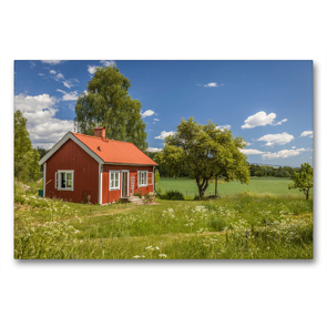 Premium Textil-Leinwand 90 x 60 cm Quer-Format Idyllisches, kleines Sommerhaus in Schweden | Wandbild, HD-Bild auf Keilrahmen, Fertigbild auf hochwertigem Vlies, Leinwanddruck von Christian Müringer