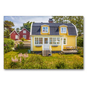 Premium Textil-Leinwand 90 x 60 cm Quer-Format Idyllisches Sommerhaus in Landsort auf der Schären-Insel Öja | Wandbild, HD-Bild auf Keilrahmen, Fertigbild auf hochwertigem Vlies, Leinwanddruck von Christian Müringer