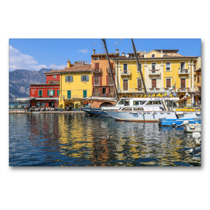 Premium Textil-Leinwand 90 x 60 cm Quer-Format Im Hafen von Malcesine | Wandbild, HD-Bild auf Keilrahmen, Fertigbild auf hochwertigem Vlies, Leinwanddruck von Reinhard Sock