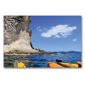 Premium Textil-Leinwand 90 x 60 cm Quer-Format Kalkfelsen nahe Cathedral Cove | Wandbild, HD-Bild auf Keilrahmen, Fertigbild auf hochwertigem Vlies, Leinwanddruck von Jana Thiem-Eberitsch