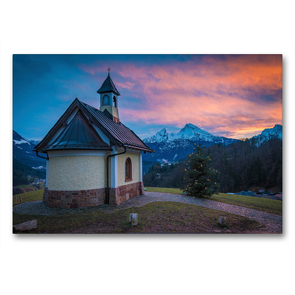 Premium Textil-Leinwand 90 x 60 cm Quer-Format Kirchleitn-Kapelle in Berchtesgaden | Wandbild, HD-Bild auf Keilrahmen, Fertigbild auf hochwertigem Vlies, Leinwanddruck von Martin Wasilewski