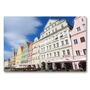 Premium Textil-Leinwand 90 x 60 cm Quer-Format Landshut – Straßenzug in der Altstadt | Wandbild, HD-Bild auf Keilrahmen, Fertigbild auf hochwertigem Vlies, Leinwanddruck von Angelika Keller